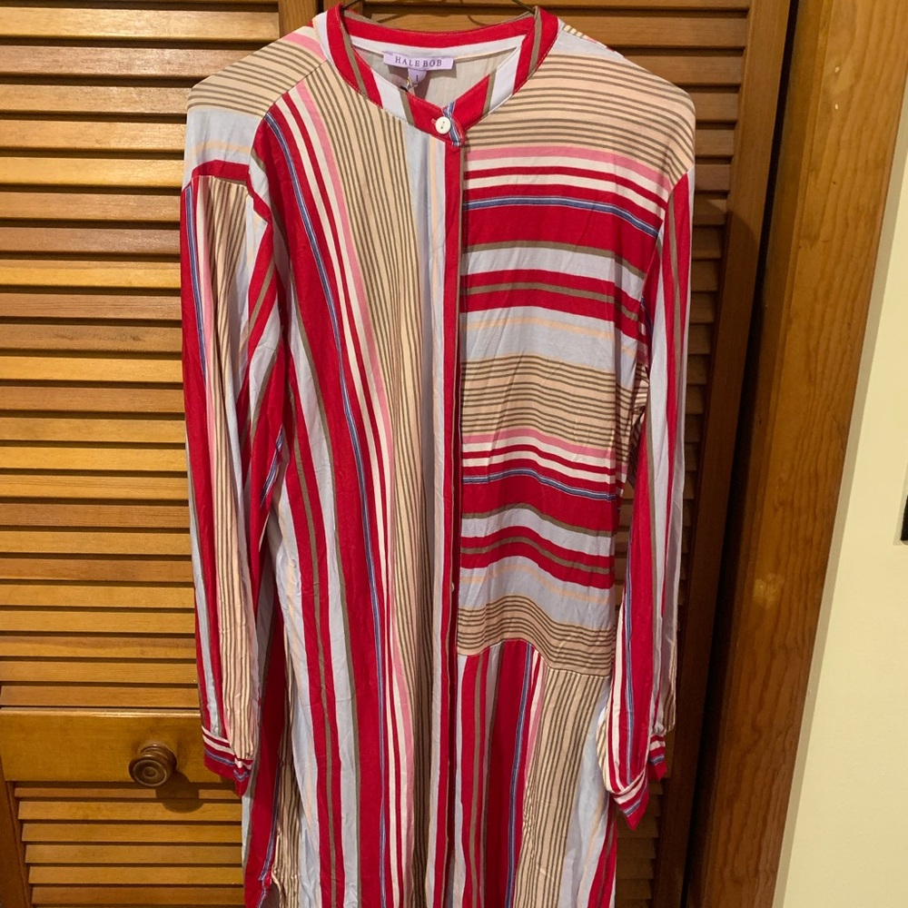 Hale Bob Striped Red and Beige Long Sleeve Nightshirt